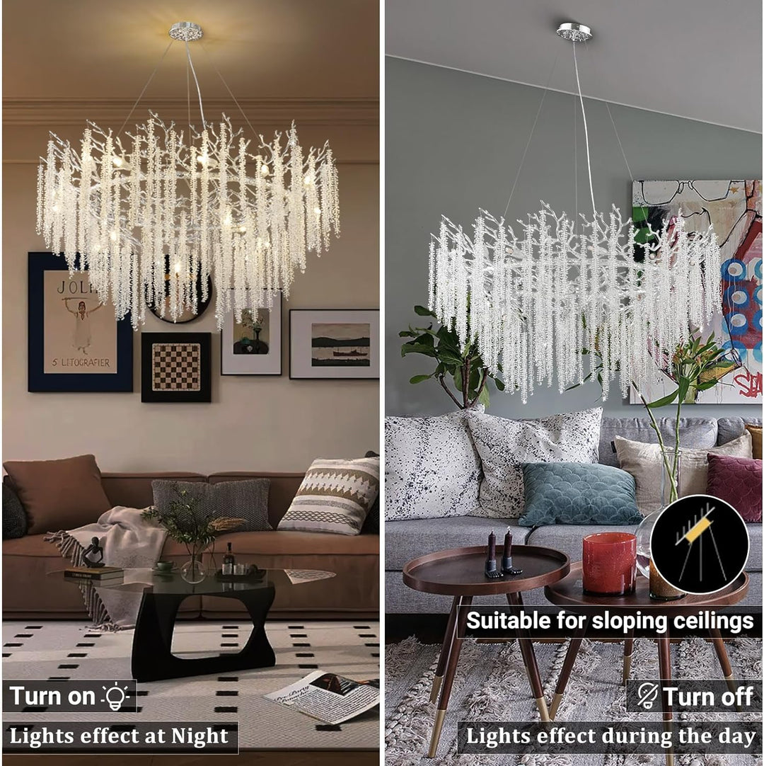 Snow Tree Branch Gold/Silver Chandelier 47"