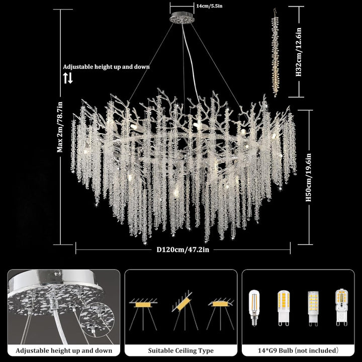 Snow Tree Branch Gold/Silver Chandelier 47"