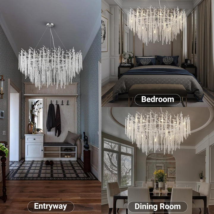 Snow Tree Branch Gold/Silver Chandelier 47"