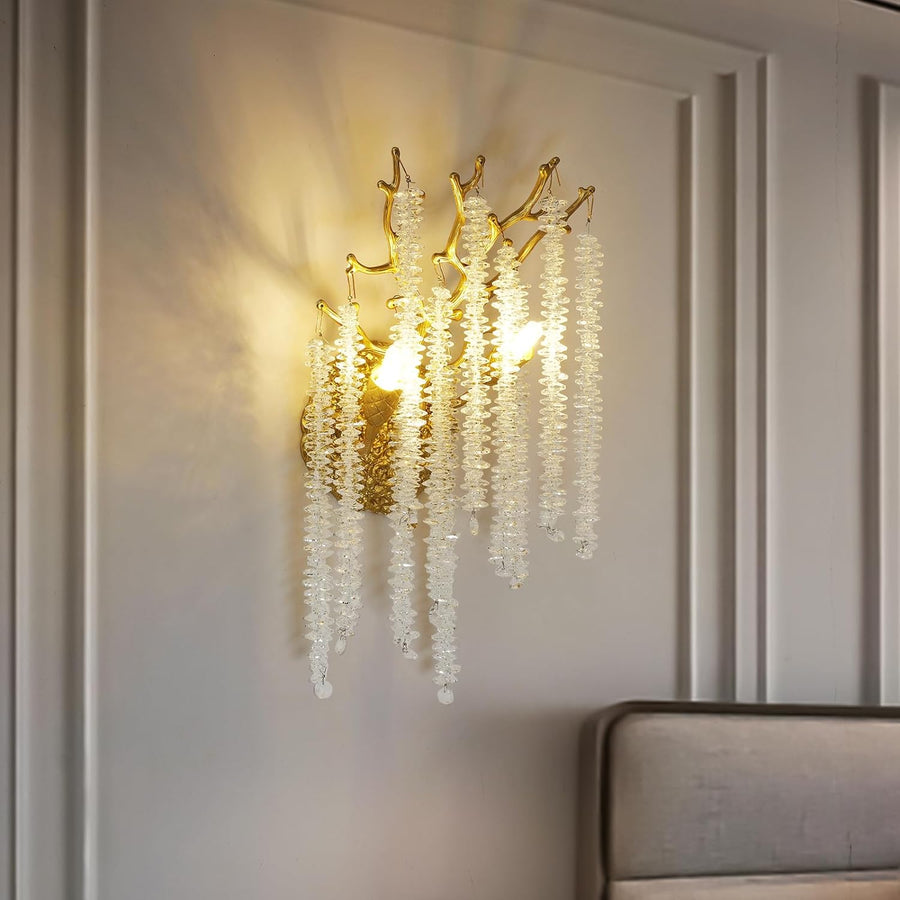 Snow Tree Crystal Gold Wall Sconce 10"H