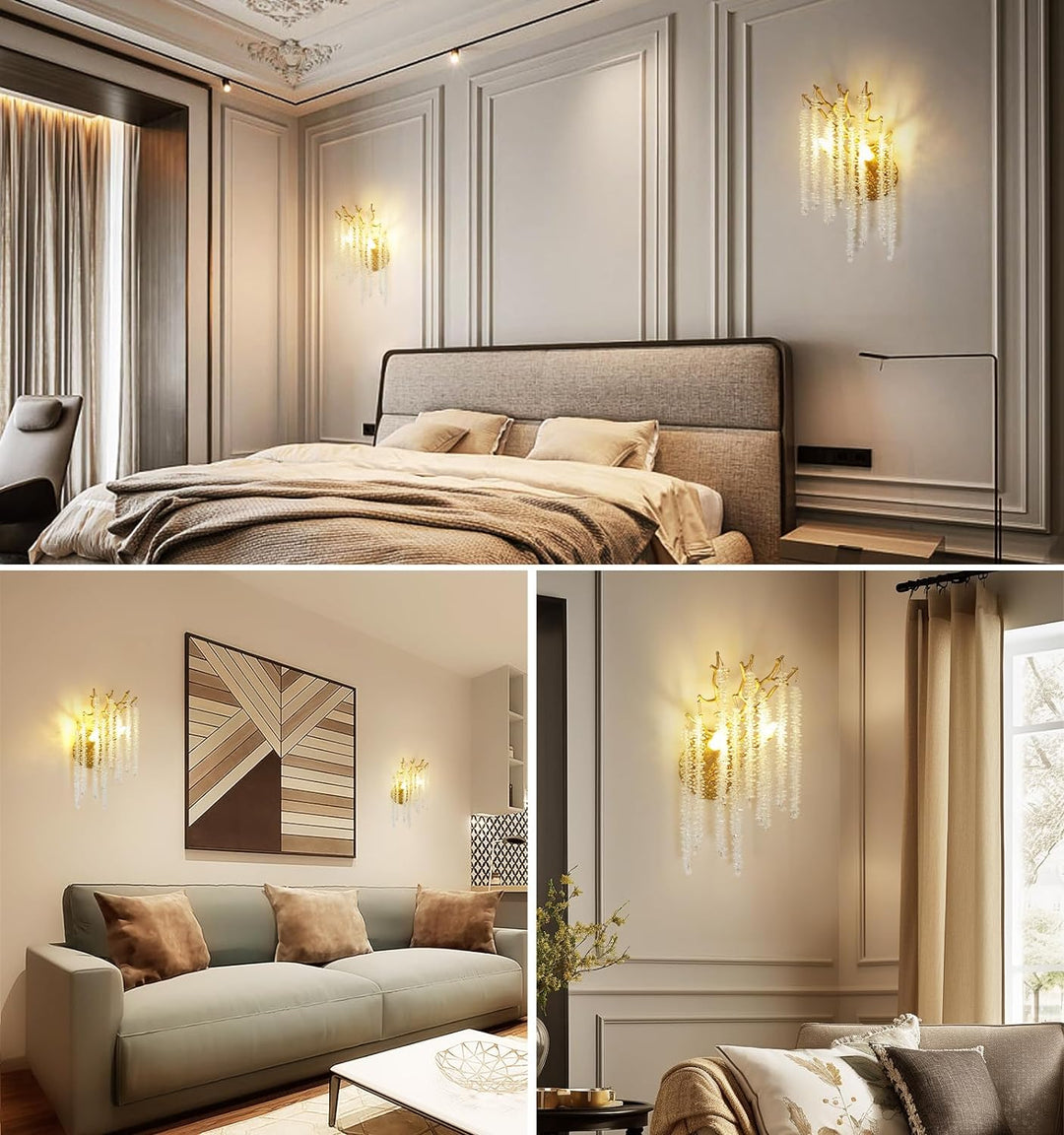 Snow Tree Crystal Gold Wall Sconce 10"H
