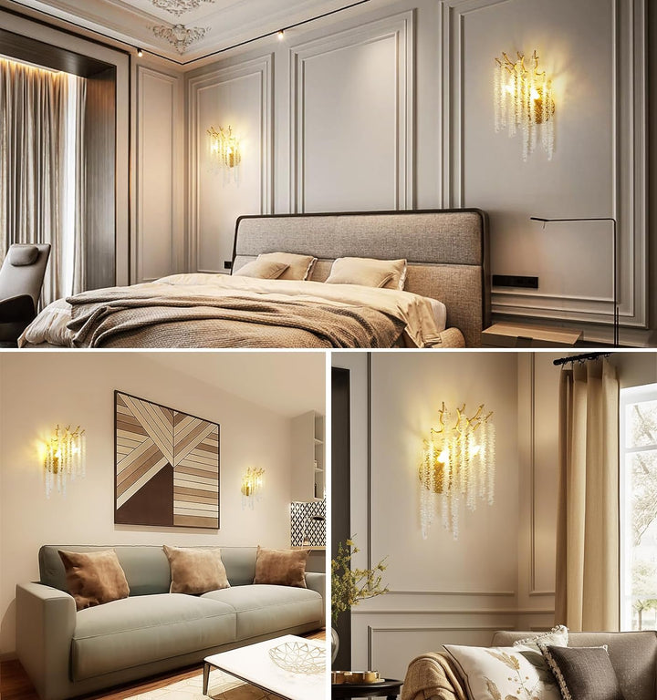 Snow Tree Crystal Gold Wall Sconce 10"H