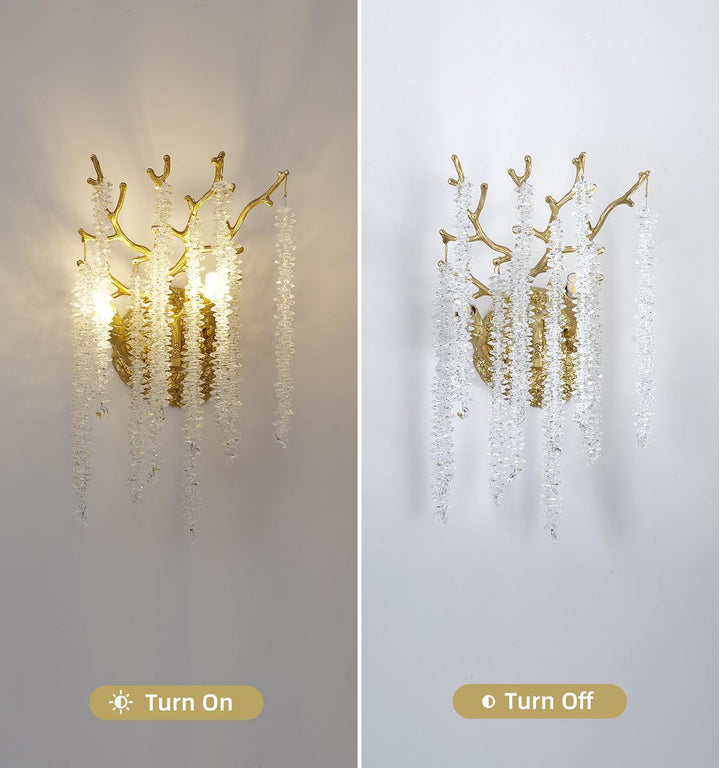 Snow Tree Crystal Gold Wall Sconce 10"H