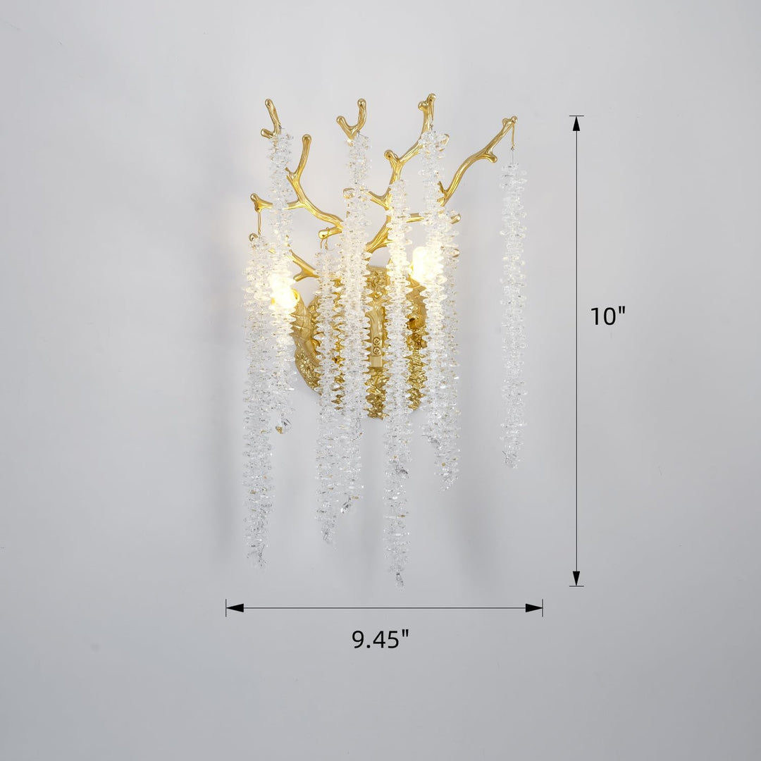 Snow Tree Crystal Gold Wall Sconce 10"H