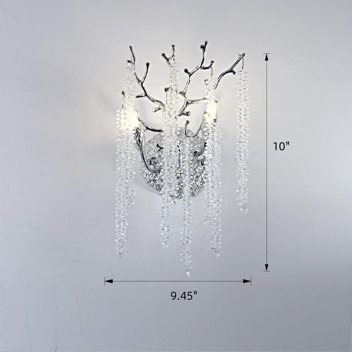Snow Tree Crystal Silver Wall Sconce 10"H