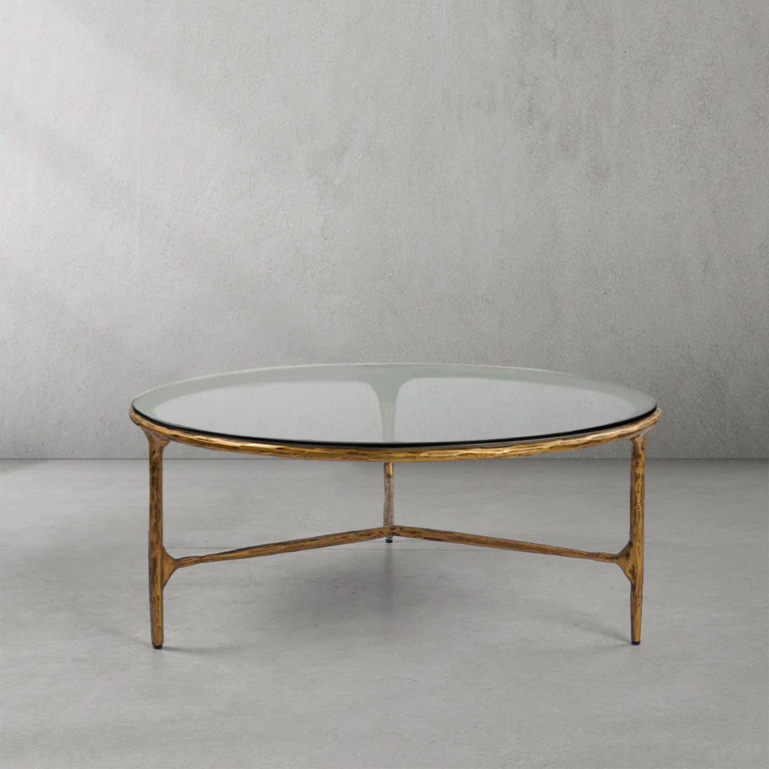 Thaddeus Glass Round Coffee Table 3 Legs 35"