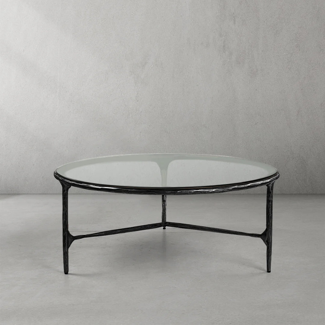 Thaddeus Glass Round Coffee Table 3 Legs 35"