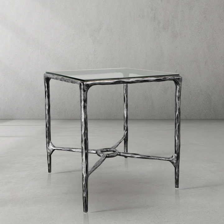 Thaddeus Glass Square Side Table Overhang