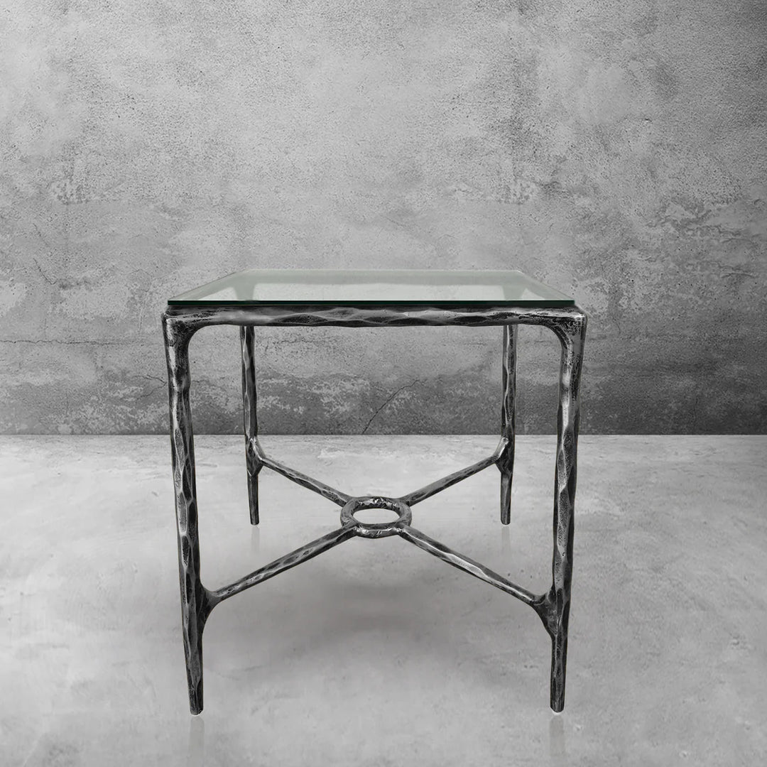 Thaddeus Glass Square Side Table Overhang
