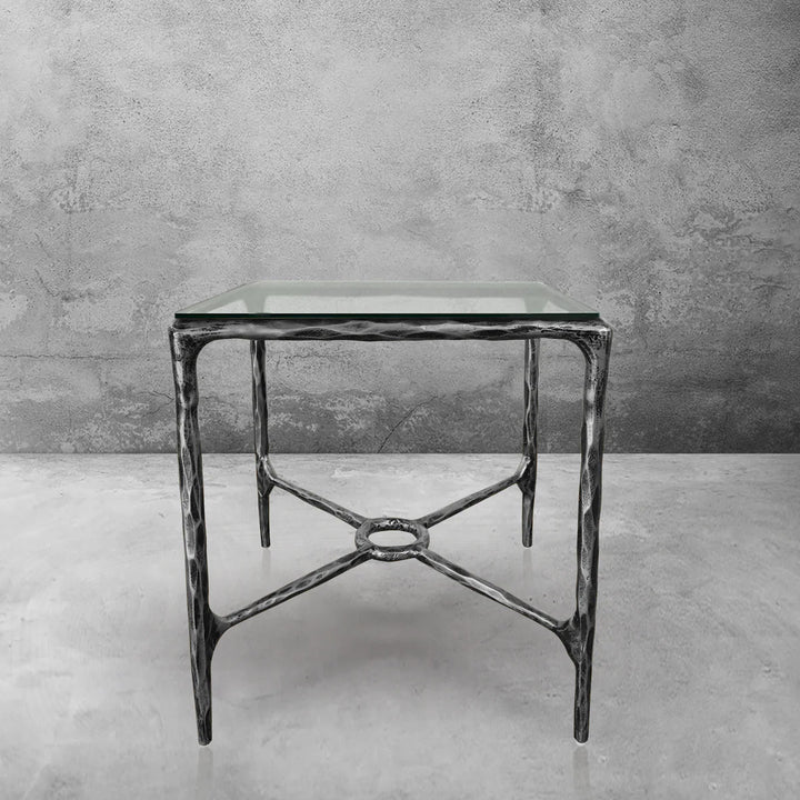 Thaddeus Glass Square Side Table Overhang