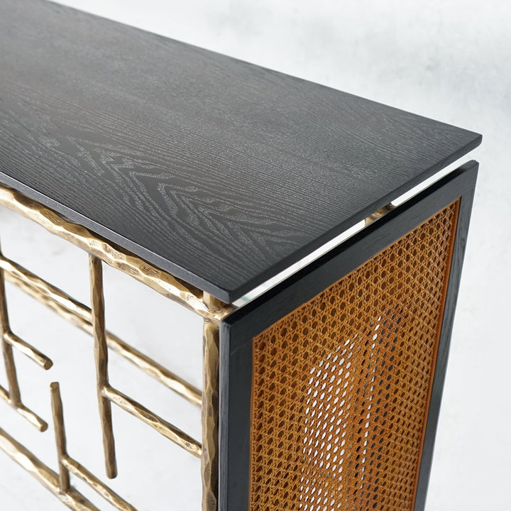 Thaddeus Metal Frame Rattan Console Table