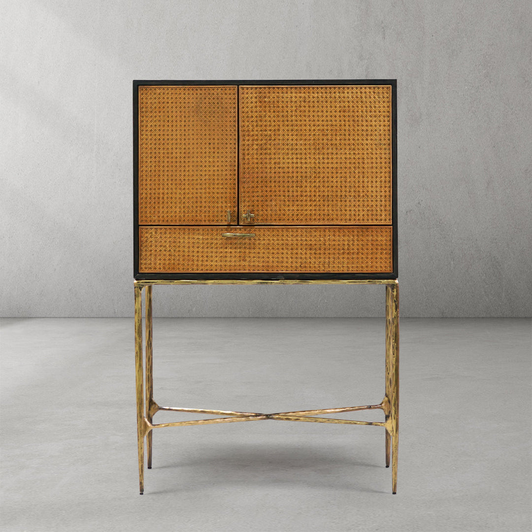 Thaddeus Metal Frame Rattan Side Cabinet