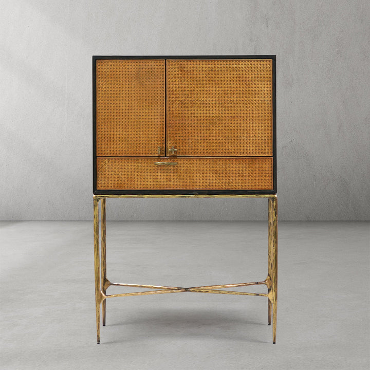 Thaddeus Metal Frame Rattan Side Cabinet