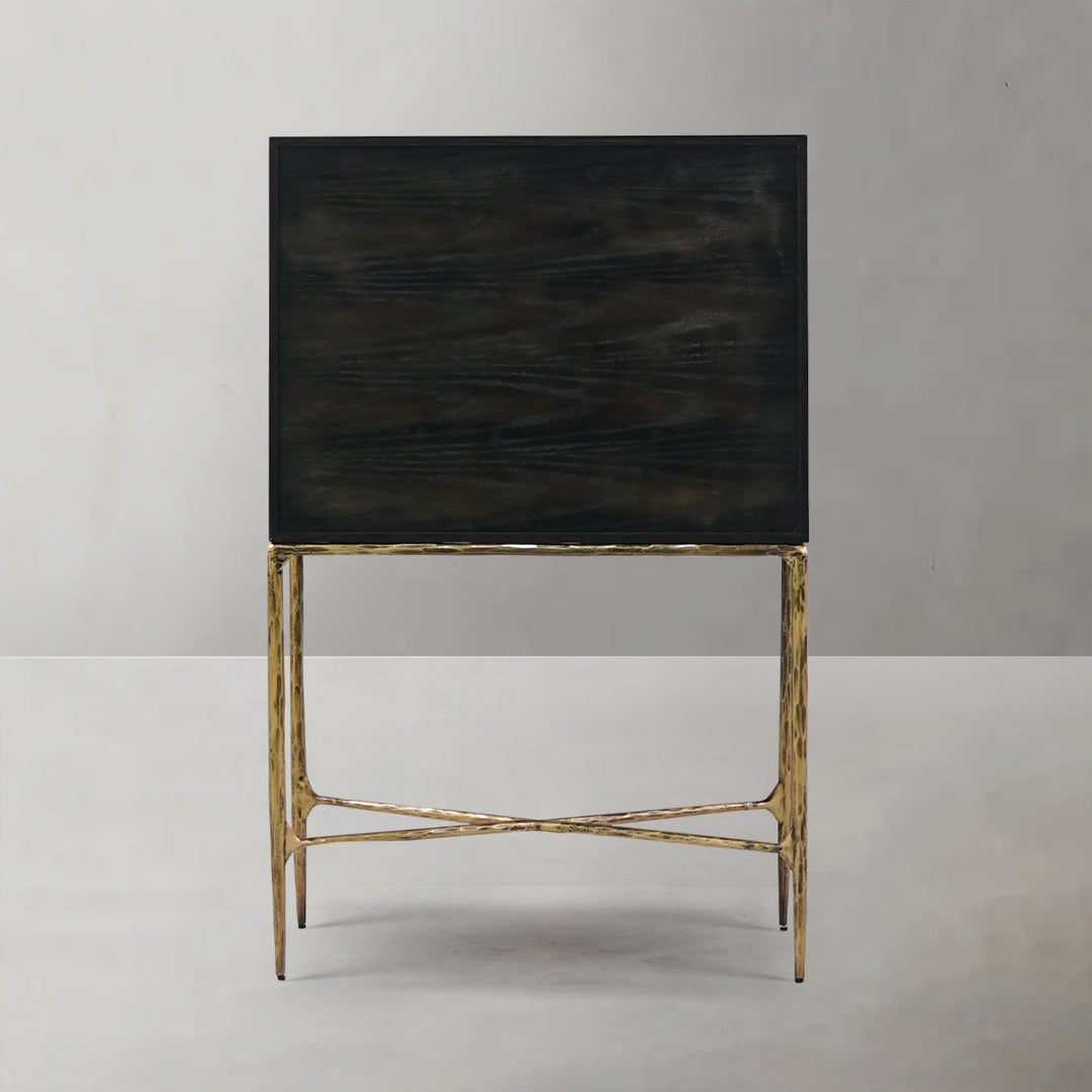 Thaddeus Metal Frame Rattan Side Cabinet