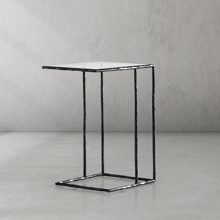 Thaddeus Tempered Glass C-Shaped Side Table