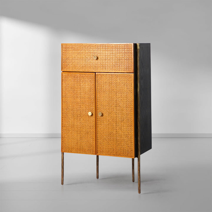 Thaddies Metal Frame Rattan Side Cabinet