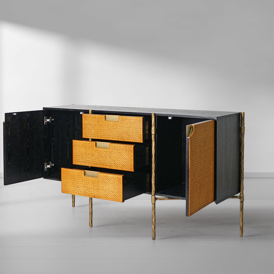 Thaddies Metal Frame Rattan Side Cabinet