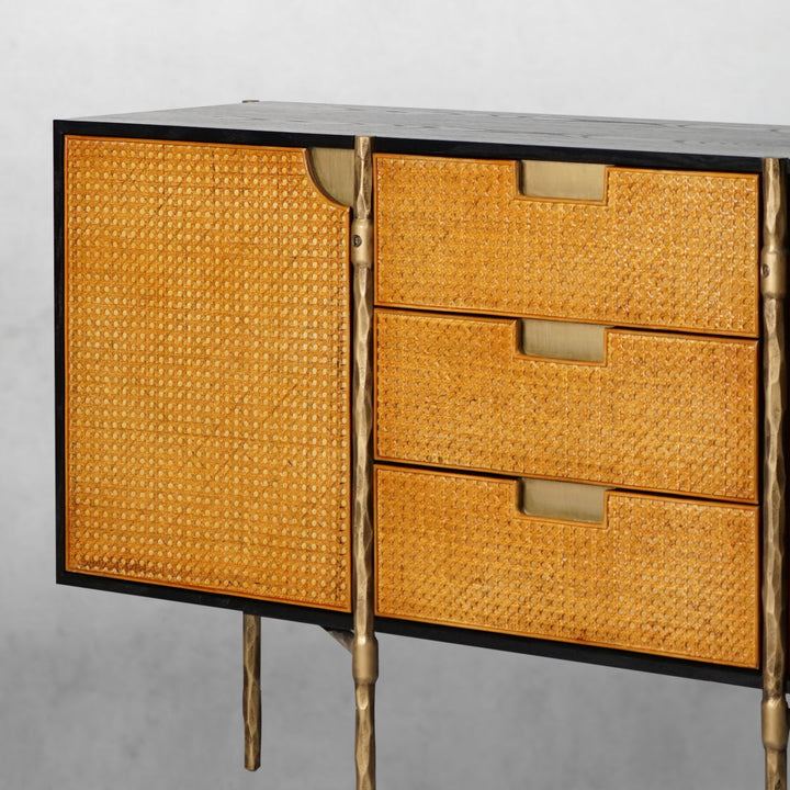 Thaddies Metal Frame Rattan Side Cabinet