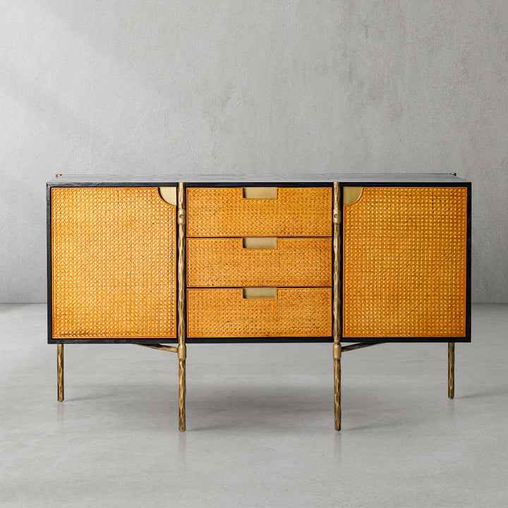Thaddies Metal Frame Rattan Side Cabinet