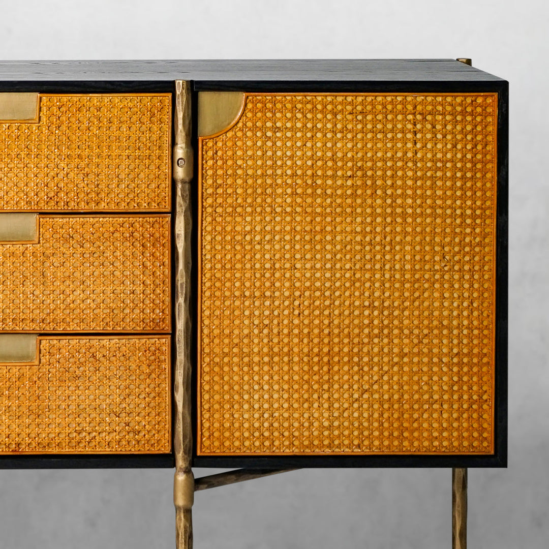 Thaddies Metal Frame Rattan Side Cabinet