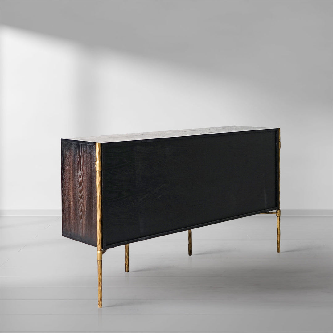 Thaddies Metal Frame Rattan Side Cabinet
