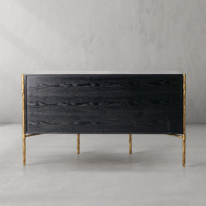 Thaddies Metal Frame Rattan Side Cabinet