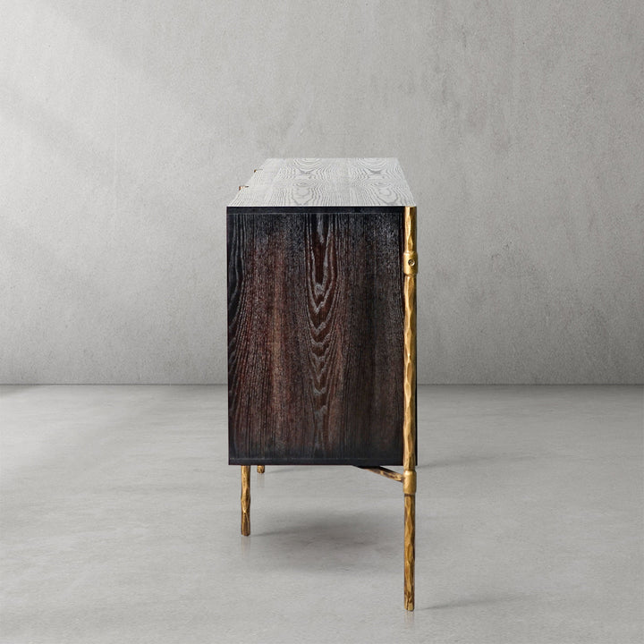 Thaddies Metal Frame Rattan Side Cabinet