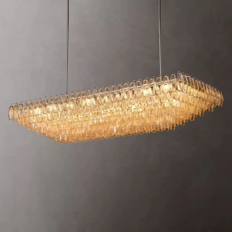 Vicky Clear Glass Tiered Rectangular Chandelier 74" For Living Room