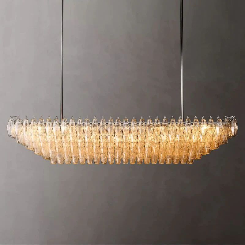 Vicky Clear Glass Tiered Rectangular Chandelier 74" For Living Room