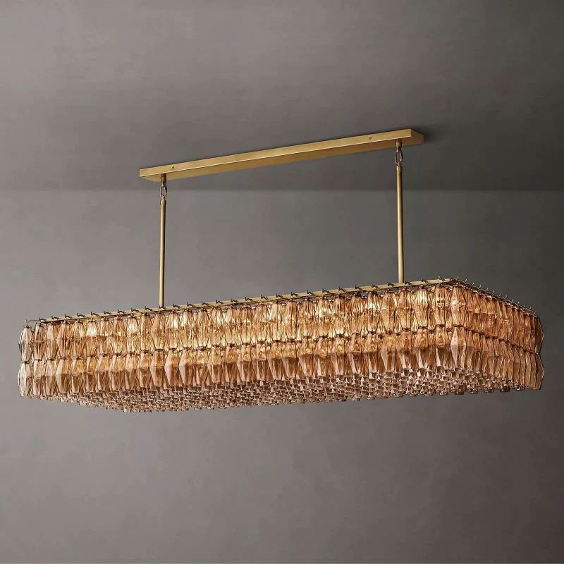 Vicky Smoke Glass Rectangular Chandelier 74" For Living Room