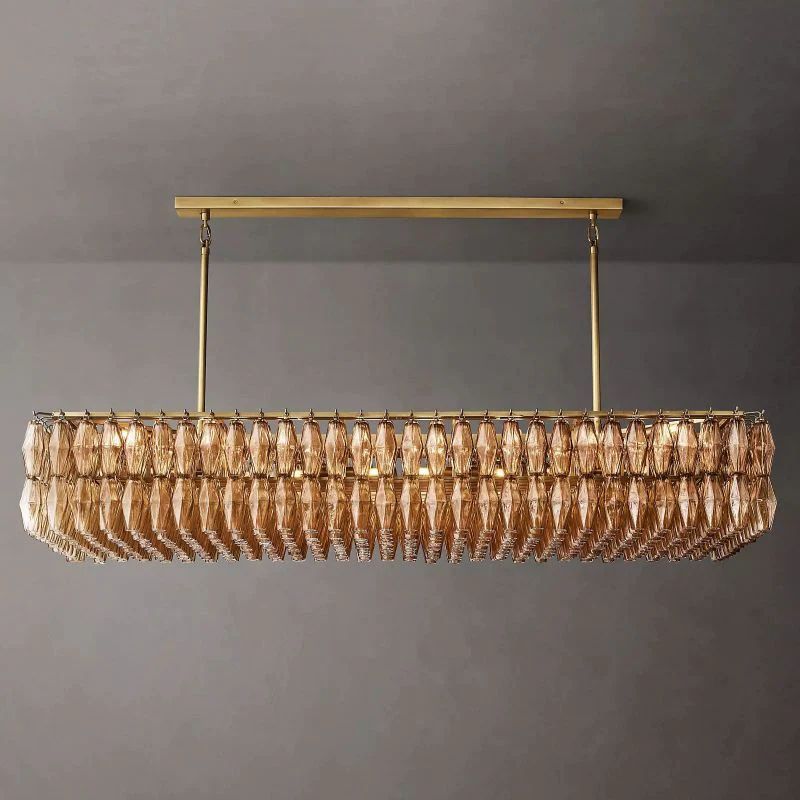 Vicky Smoke Glass Rectangular Chandelier 74" For Living Room
