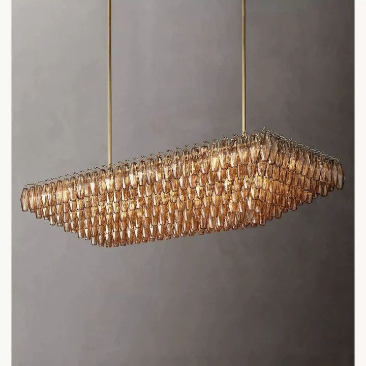 Vicky Smoke Glass Tiered Rectangular Chandelier 74" For Living Room