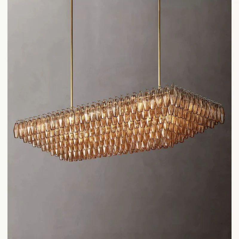 Vicky Smoke Glass Tiered Rectangular Chandelier 74" For Living Room