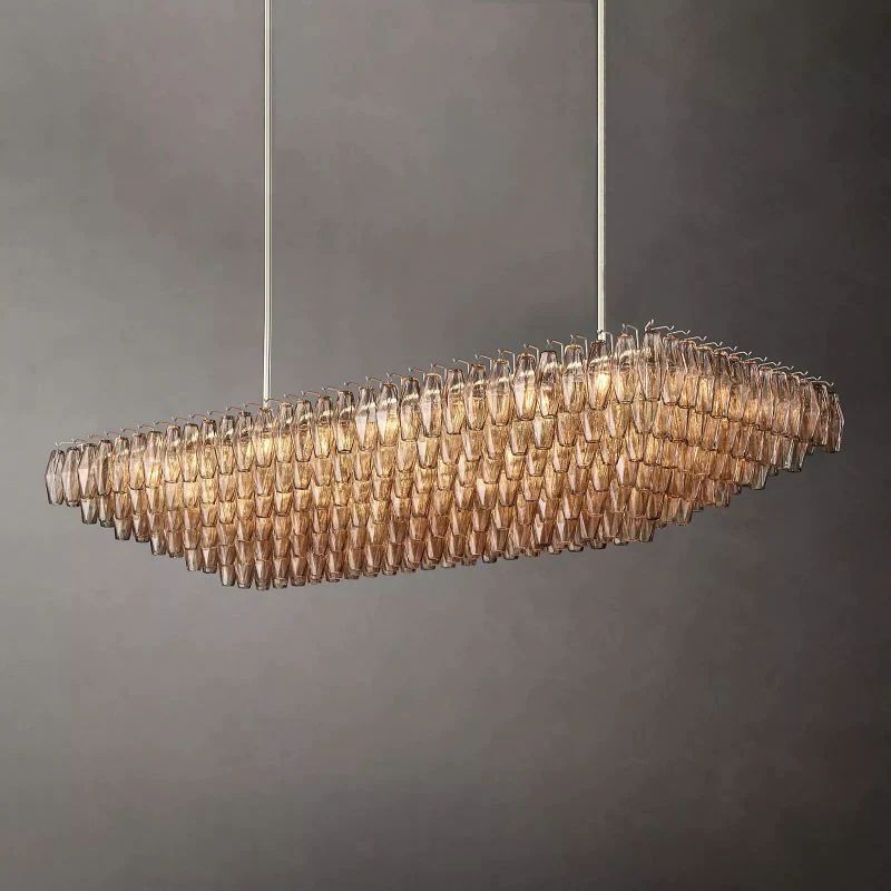 Vicky Smoke Glass Tiered Rectangular Chandelier 74" For Living Room
