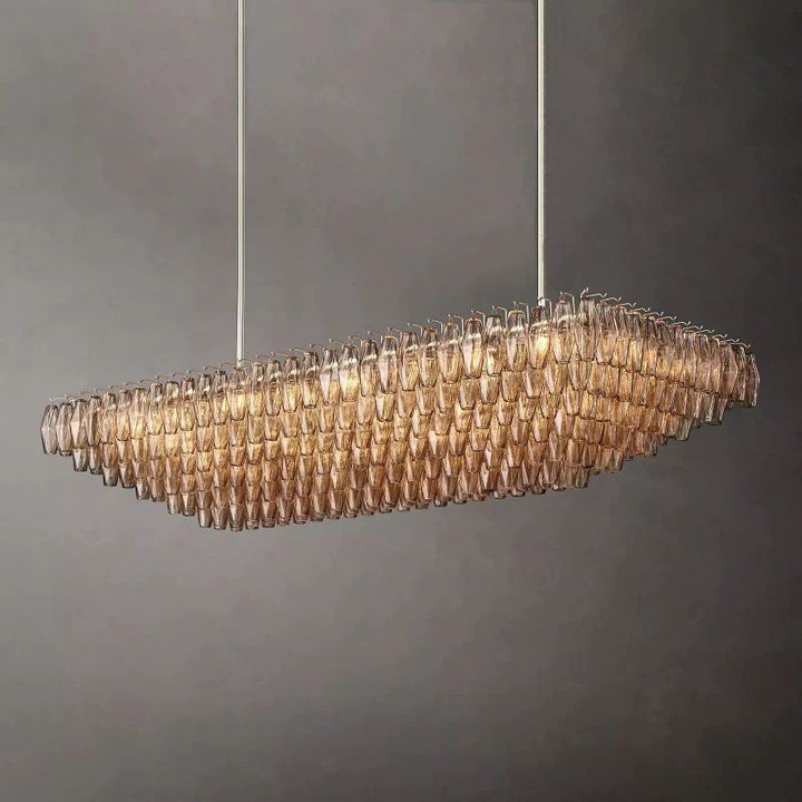 Vicky Smoke Glass Tiered Rectangular Chandelier 74" For Living Room