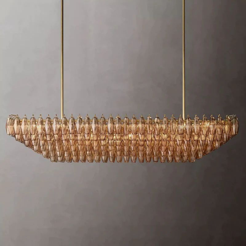 Vicky Smoke Glass Tiered Rectangular Chandelier 74" For Living Room