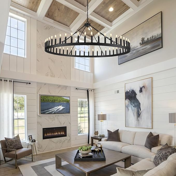 Wagon Wheel Chandelier with Candle Shade