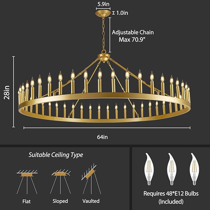 Wagon Wheel Chandelier with Candle Shade