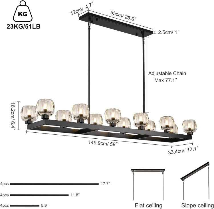 Wagon Wheel Glass Linear Chandelier 59" 72"