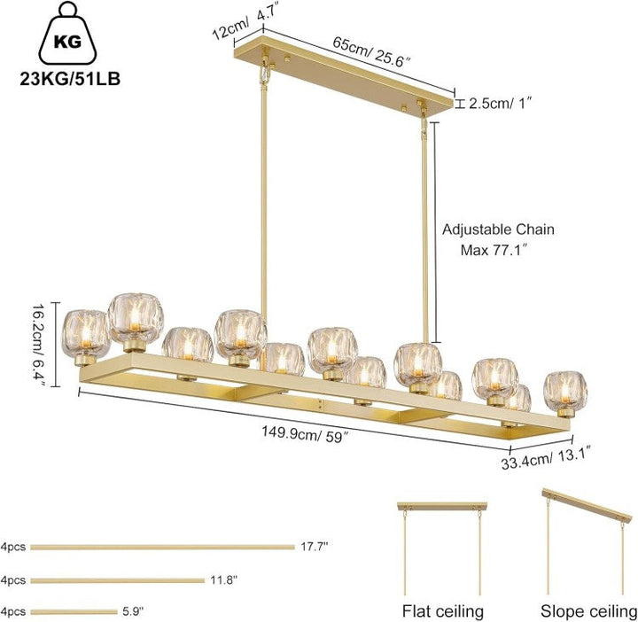 Wagon Wheel Glass Linear Chandelier 59" 72"